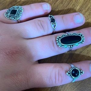 6 pieces black ring set